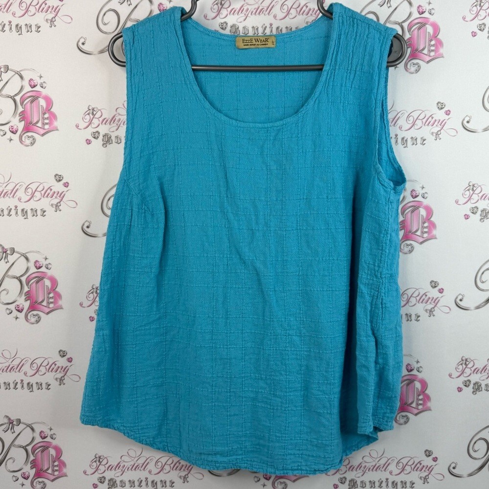 Ezze wear tank top cotton blue lightweight patterned  Turquoise Tank Top